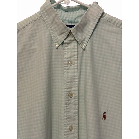 Ralph Lauren Polo Oxford Shirt Mens Size L Green Gingham Button Down Pony Preppy - Picture 3 of 11